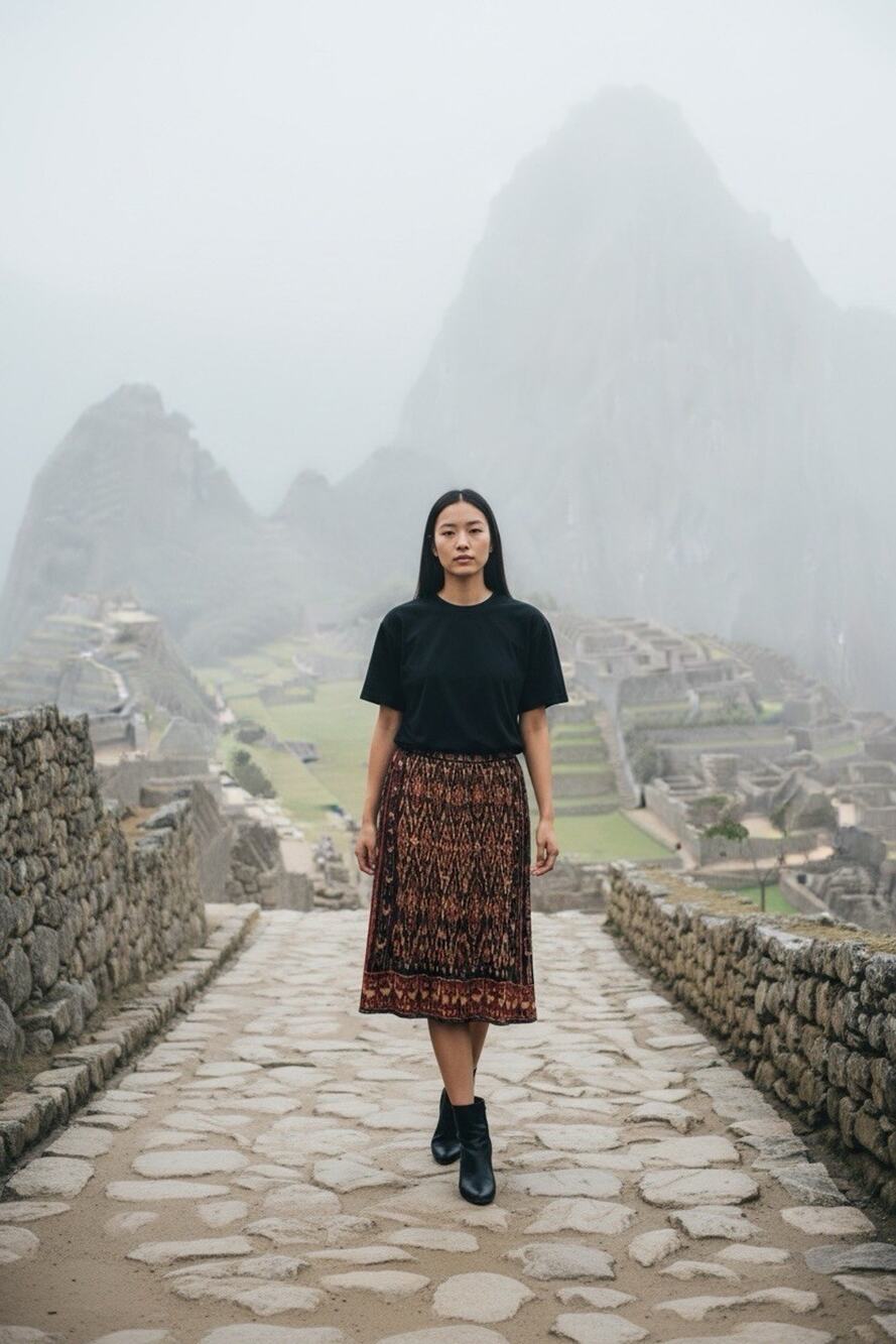 Peruvian Connection M Earthtones Baby Alpaca Silk Pima Cotton Knit Midi Skirt